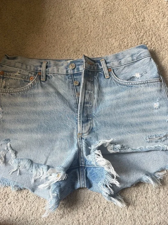 Agolde Light Wash Distressed Denim Cutoff Shorts