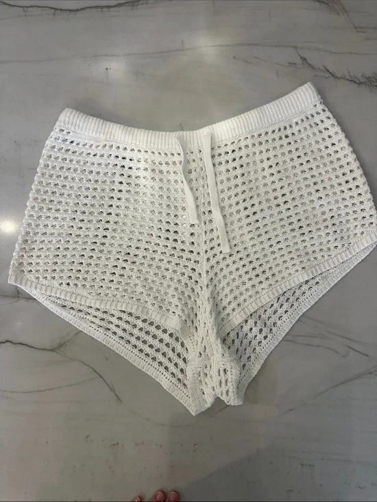 Anthropologie White Crochet High-Waist Knit Shorts