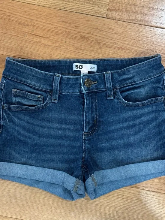 SO Blue Denim Mid Rise Shorts with Branded Button