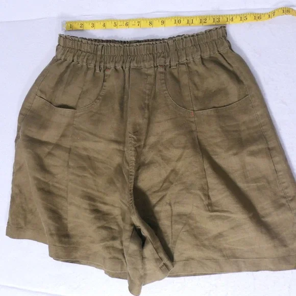 ZQPZ Women Linen Shorts M Brown Cottagecore Coastal Lagenlook Earthy Breathable
