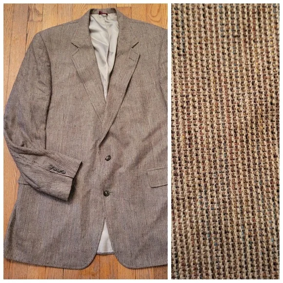 Jos A Bank 50R Silk Blazer Tan Brown Textured Hopsack 2 Button Sport Coat Jacket