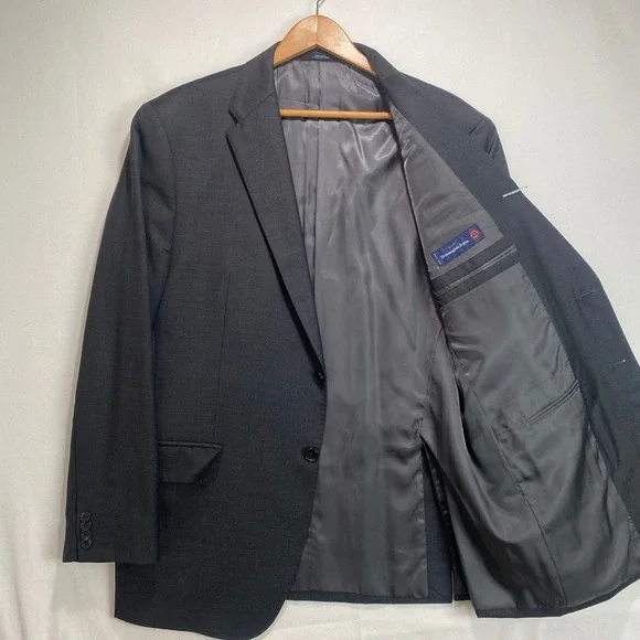 Saks Fifth Avenue Ermenegildo Zegna Wool Suit Jacket Charcoal Grey 44R W38 USA
