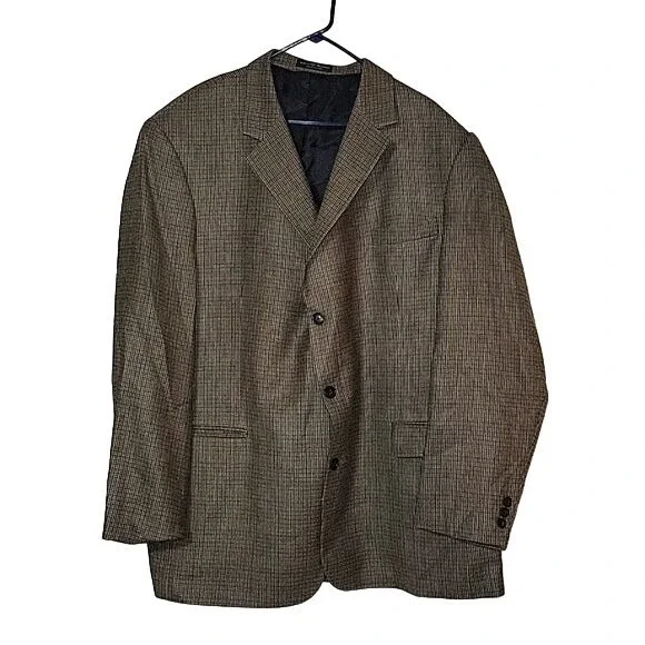 ANDREW FEZZA 52R Brown Glenn‎ Plaid Wool/Silk Blazer Suit Jacket Sport Coat