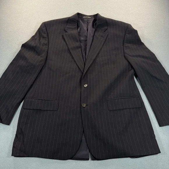 Lauren Ralph Lauren Mens 46R Wool Blazer Navy Blue Pinstripe Sport Coat Jacket