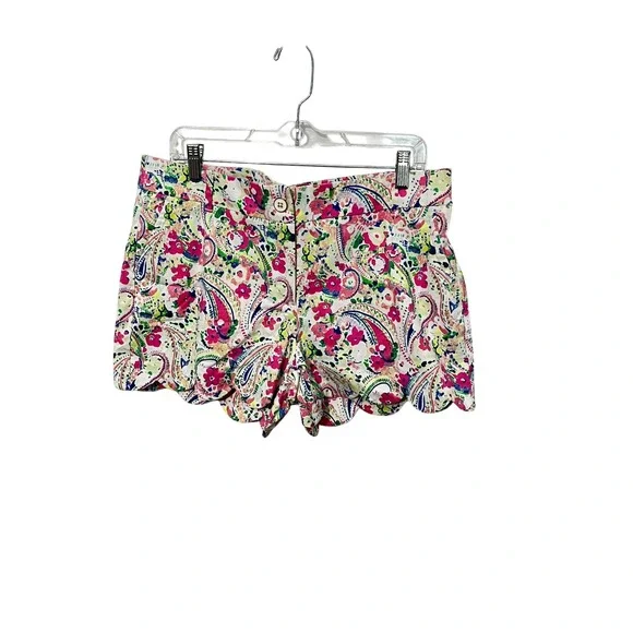 Crown & Ivy Shelby Scallop Shorts Womens 12 Pink Paisley Floral 4