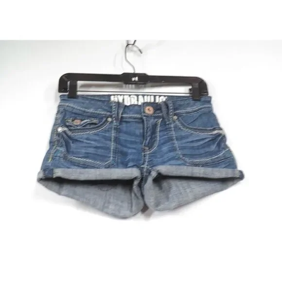 Hydraulic Stretch Low Rise Med Wash Denim Cuffed Jean Short Shorts Women 3/4