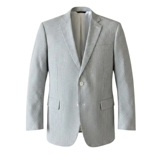 Brooks Brothers 346 Mens 44R Seersucker Blazer Blue White Striped Sport Coat