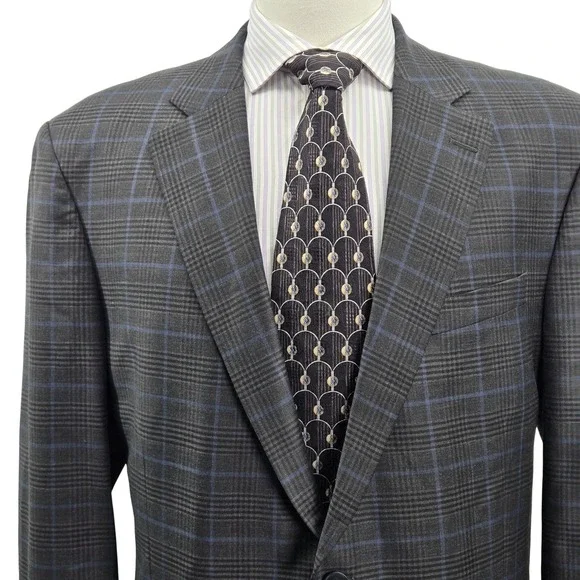 Peter‎ Millar 46 Big & Tall Gray Plaid Wool Sport Coat Mens Single-Breasted