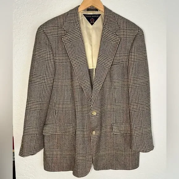 Tommy Hilfiger Brown Houndstooth Blazer Academia College Fall Professor Size 41R