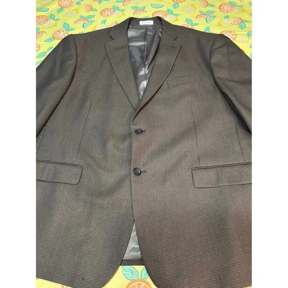 Geoffrey Beene Blazer Mens 48R Brown Micro-Check Two-Button‎ Sport Coat J002