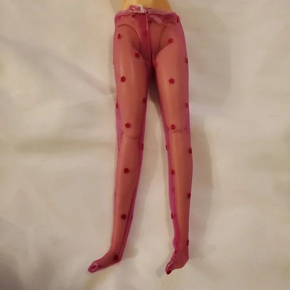 Pink Mesh Polka Dot Doll Tights Sheer Red Flocked Stockings for 11.5 Inch Dolls
