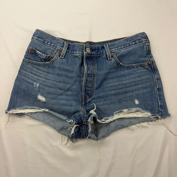 Levi's 501 Original Denim Shorts Women 29 Blue Distressed Cut Off High Rise