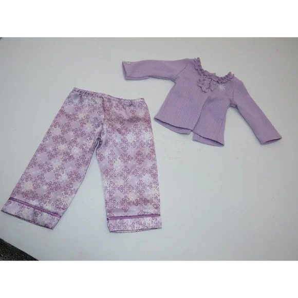 American Girl Purple Snowflake Pajamas Set Ribbed Top Satin Pants 18 Inch Doll