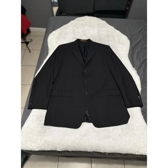 Michael Kors Mens Black Pinstripes Wool Sport Blazer Jacket Size 46R Lord Taylor