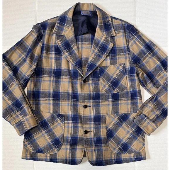 PENDLETON - Men's Vintage Plaid 100% Virgin Wool Blazer Jacket USA Made - Medium