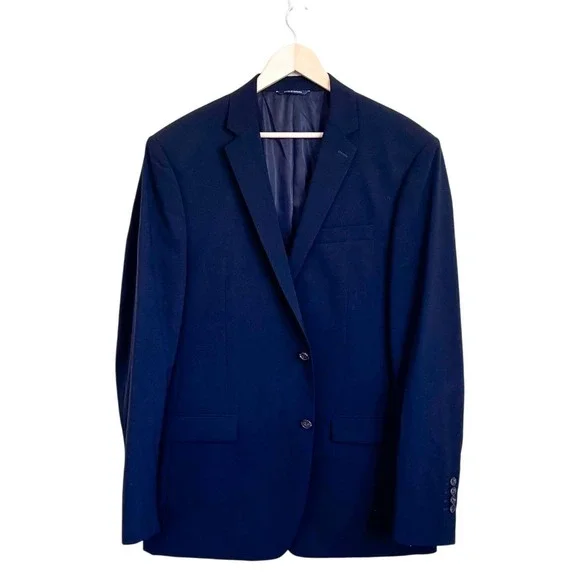 Ralph Lauren‎ Mens Classic Wool Blazer Sport Coat Size 46L Black 2 Button Formal