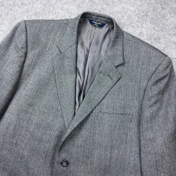 Joseph & Feiss Blazer Mens 48R Gray Herringbone Tweed Wool Two Button Sport Coat
