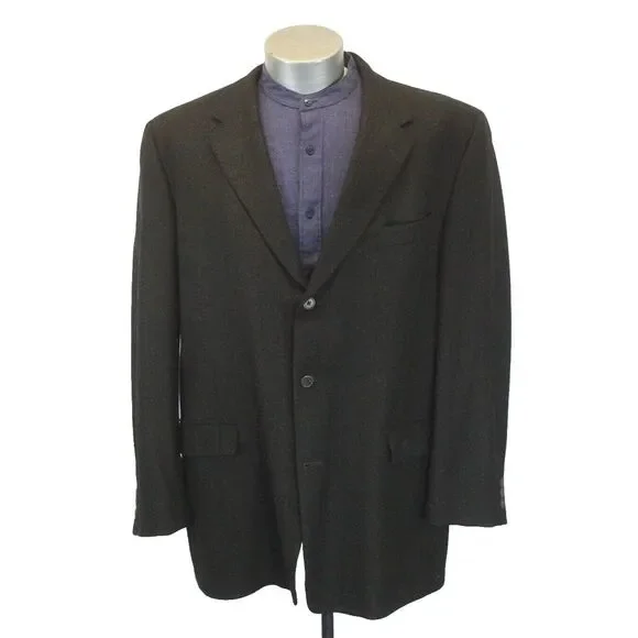 mens dark brown dotted Hart‎ Schaffner Marx blazer jacket sport suit coat 46 L
