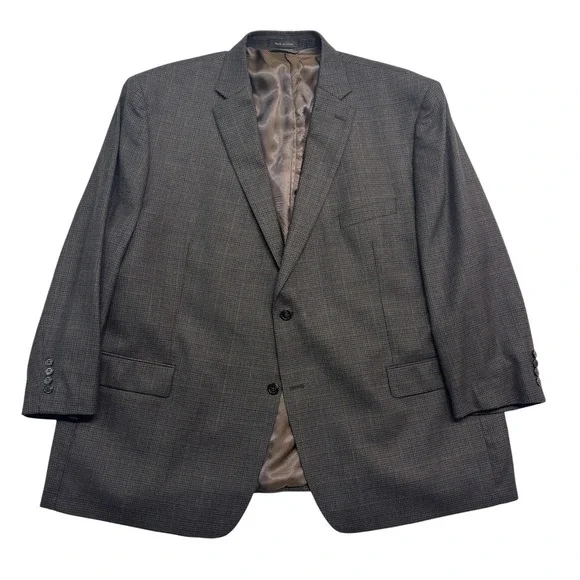 Ralph Lauren 52R 52S Brown Houndstooth Blazer Jacket Sport Suit Coat Wool‎