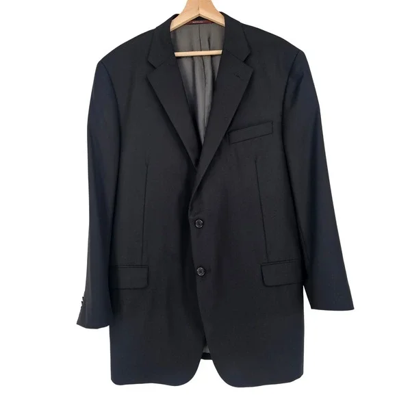 Hickey Freeman Loro Piana Wool Blazer Jacket 48L Black Tasmanian Super 150s Flaw