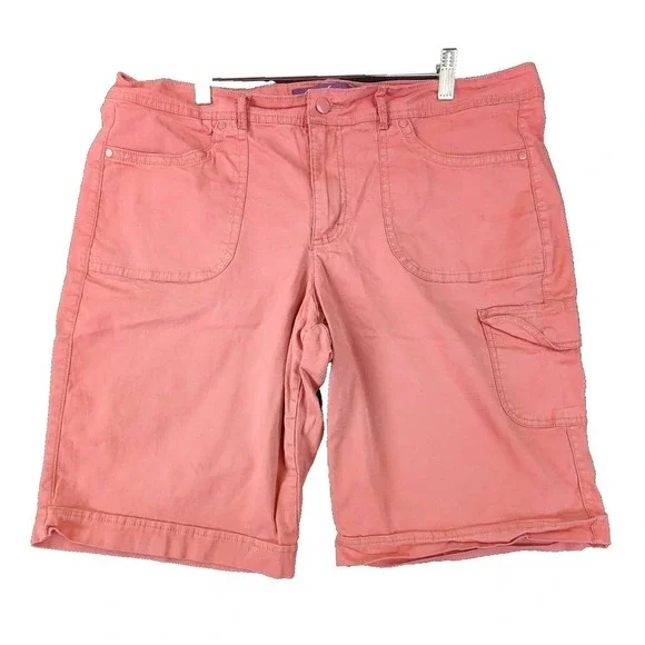 Gloria Vanderbilt Cargo Shorts Coral Pink Women 16 Bermuda Stretch‎ Utility