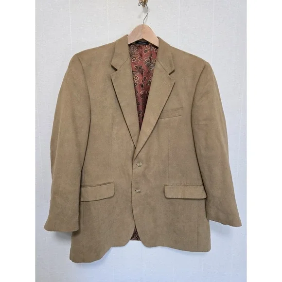Lauren Ralph Lauren Mens‎ Faux Suede Blazer Jacket Size 42R Beige Tan