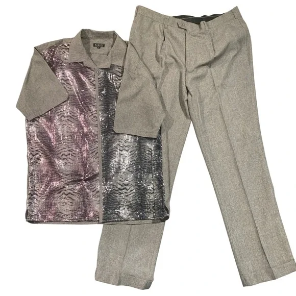 Pronti Collection Mens Sequin Shirt & Pants Set XL 40/34 Party‎ Outfit