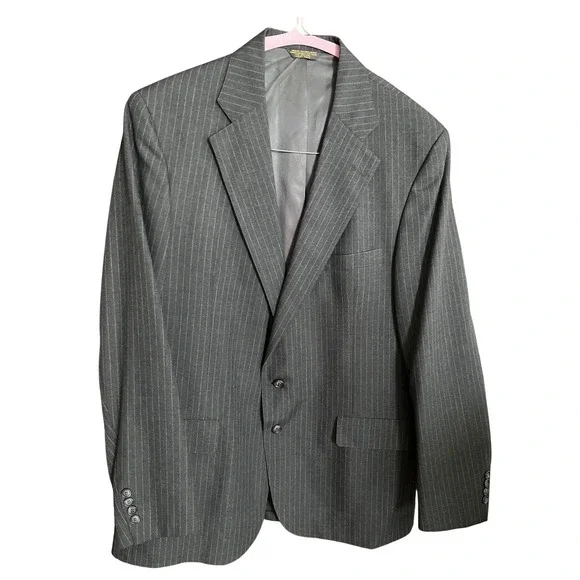 Classic Pinstripe Suit‎ Charcoal Wool Blend John Weitz Palm Beach 46R Big Tall