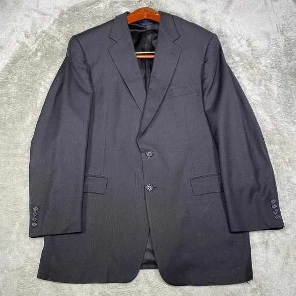 Burberry London Blazer Mens 44 Long Black Wool‎ Pinstripe Suit Jacket Classic