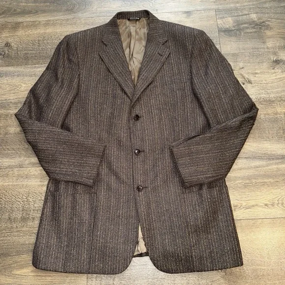 Alberto‎ Zimni Brown Herringbone Wool Tweed Blazer Sport Coat 44R Made In Italy