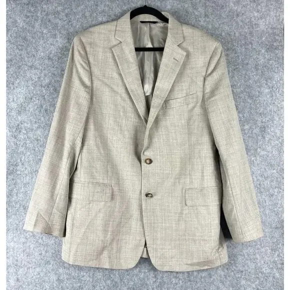 Brooks Brothers‎ Regent Fit Blazer Sport Coat Mens 42R Beige Wool Ramie 2 Button