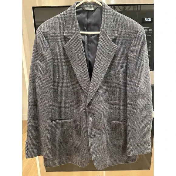 Wool Sport Coat 44 Glen Plaid Gray John Alexander Sleeve 25