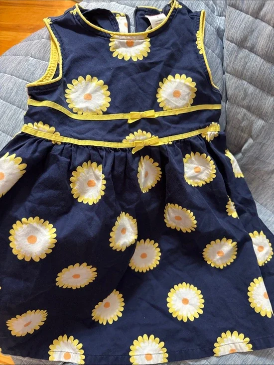 Gymboree Navy Dress with Yellow and White Daisy Print