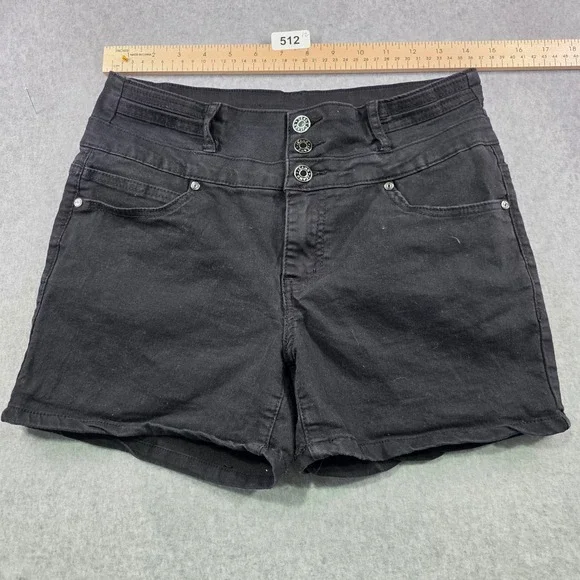 Silver‎ Crush Womens High Waisted Black Denim Shorts Triple Button Size 11/30