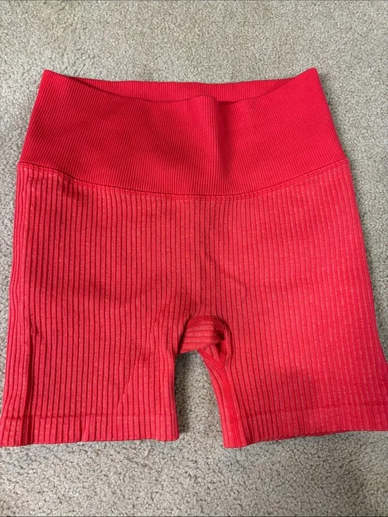 JoyLab Ribbed High-Waist Red Bike Shorts Small