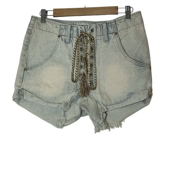 One Teaspoon Jean Shorts Womens Size 26 Blue Freaks High Rise‎ Distressed NWOT