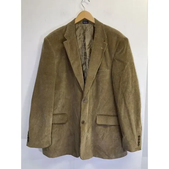 MEETING STREET Mens 44 Reg Beige Tan Corduroy‎ 2 Button Sport Coat Blazer Jacket