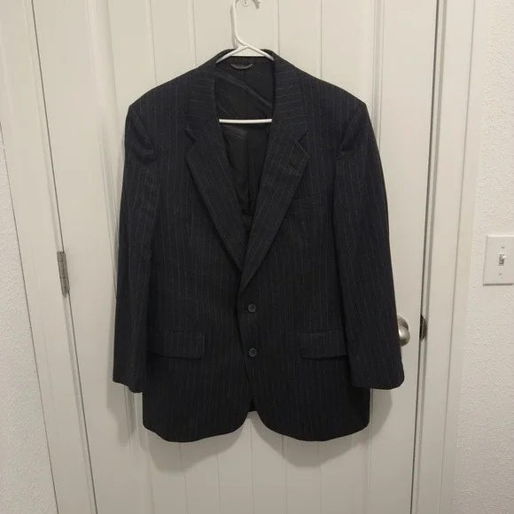 Christian Dior Monsieur Jacobson's Men's‎ Wool Dark Gray Tan Stripe Suit Jacket
