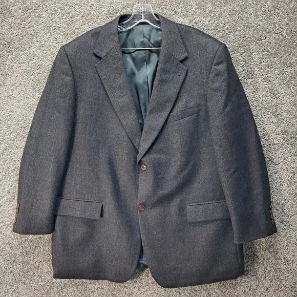 Luxury 100% Lambswool Gray Herringbone‎ Windowpane Blazer Mens 42R Sport Coat