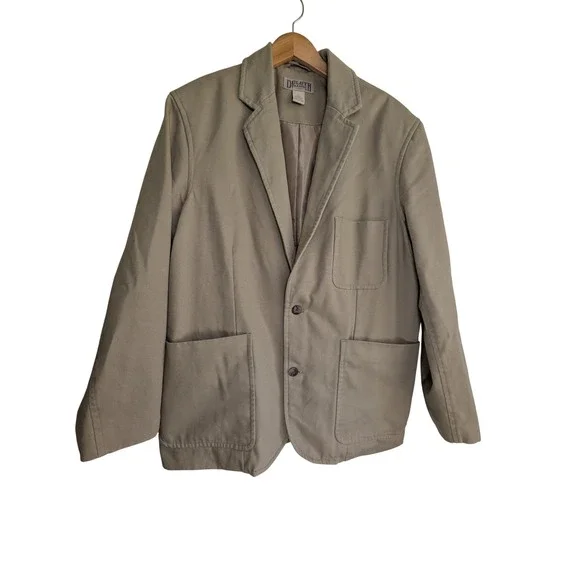 DULUTH‎ TRADING CO Utility Blazer Mens Large Tan Canvas Multi Pocket Workwear