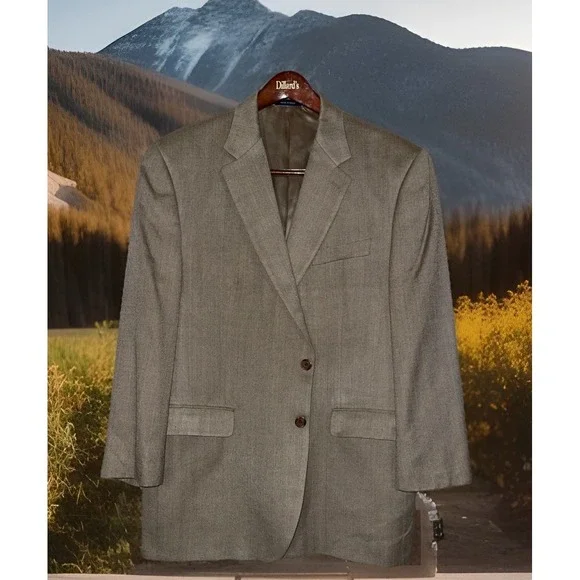 Ralph Lauren Blazer Men 46R Beige 100%‎ Silk Herringbone Wedding Business