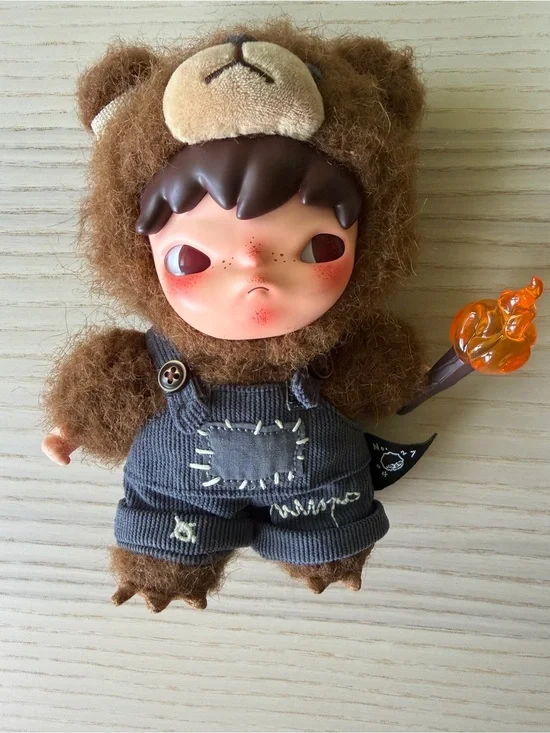 POP MART Hirono Plush Doll Figure Bear Costume Torch Keychain Pendant Art Toy