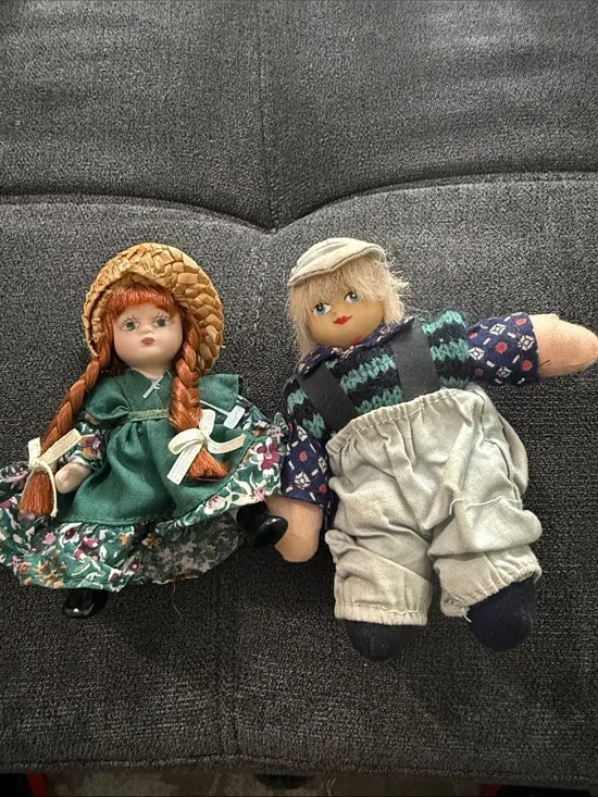 Porcelain face Girl Doll & Neutral Overalls Boy Doll Set