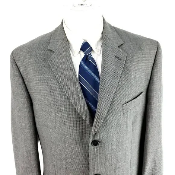 Calvin Klein Heavy‎ Wool 3 Button Sport Coat 40R Gray Check Blazer
