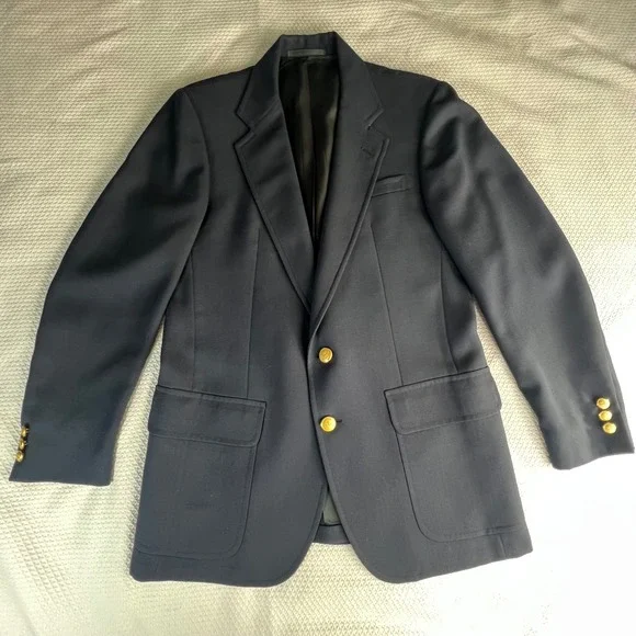 Stanley Blacker LS Ayres Indiana Mens Navy Gold Button Blazer Sport‎ Coat Jacket