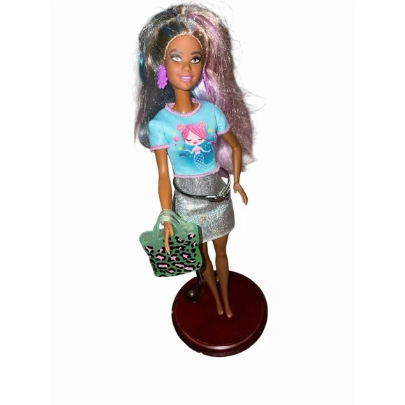 Barbie Fantasy Hair Doll - Blue Pink Colorful Hair African American With Bag‎