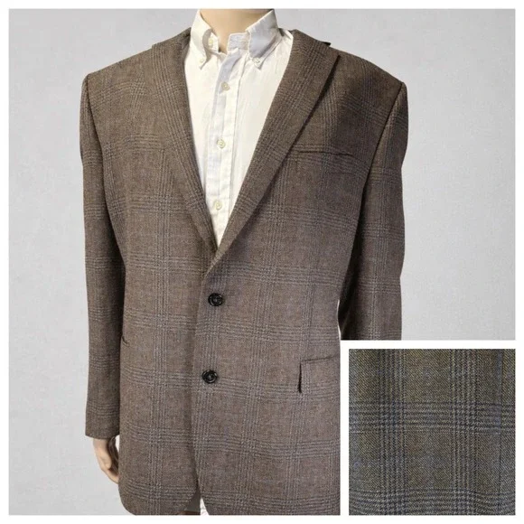 Ralph Lauren Brown Glen Plaid Wool Blend Sport Coat Natural Stretch Men's‎ 48L