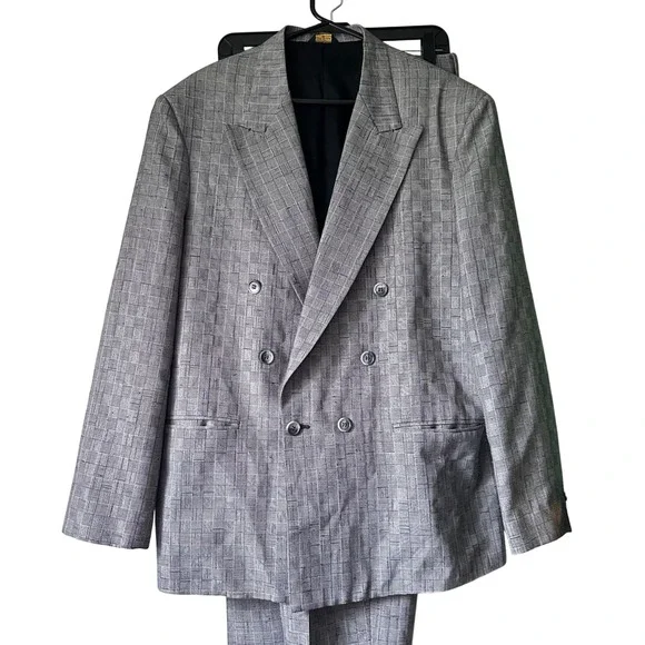 City Streets Men's Gray‎ Double Breasted Blazer Suit Size W34 Polyester Rayon