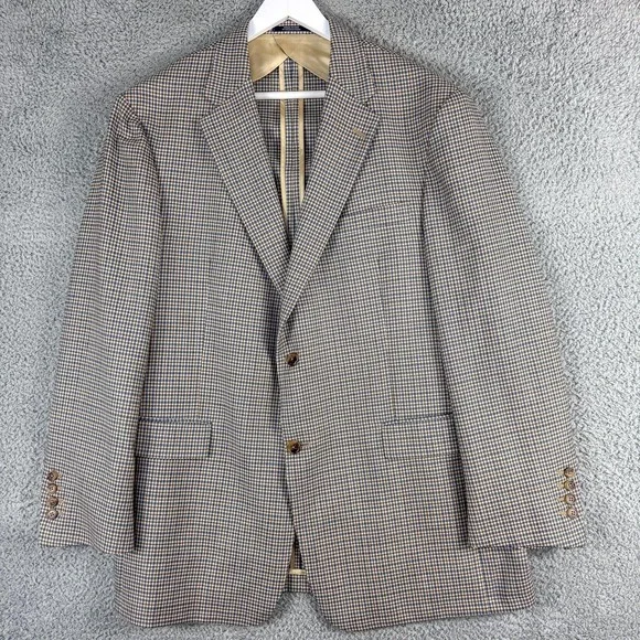 Austin Reed Blazer Mens 44R Blue‎ Brown Check Wool Sport Coat Made USA Dillard's