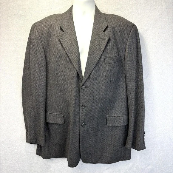 Umberto Rossi 100%‎ Lambswool Herringbone Blazer Mens 46L Gray Sport Coat Jacket